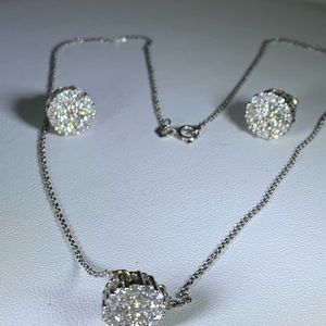 14k Wh Gold Necklace Earring Pendant Set Diamonds